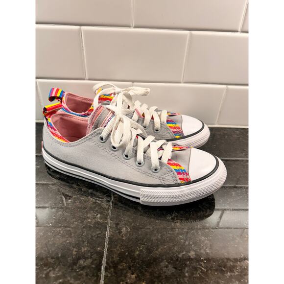 Converse All Star Girls Rainbow‎ Stripe Low Sneaker Shoes Running 669818F Gray 2 - Picture 2 of 10